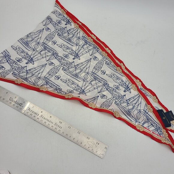 Brooks Brother 100% Silk Sailboats Scarf Red White Blue New with Tags Twill - Picture 5 of 10